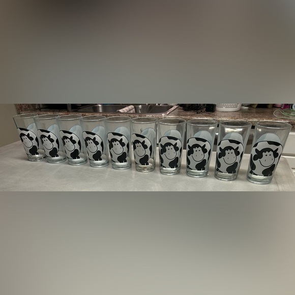 FIRNA COW BLACK AND WHITE ROTUND DRINKING GLASSES TUMBLERS LOT OF 10 - Picture 7 of 16